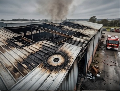 Bodega afectada por un incendio